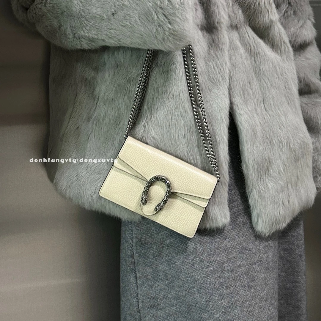 95新 GUCCI/古驰 gucci 奶昔白mini酒神链条斜挎包K