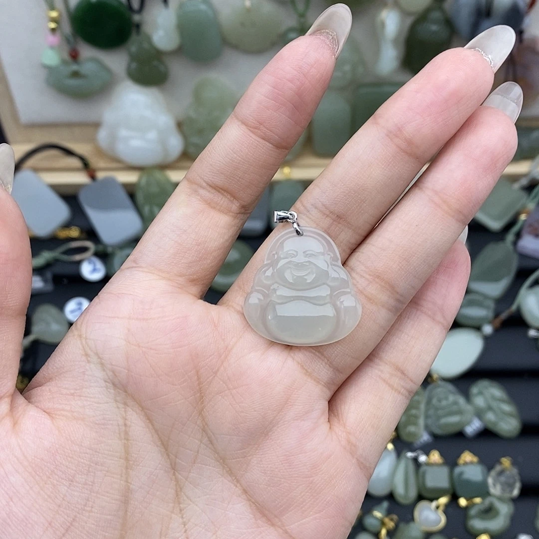 和田玉银S925镶嵌吊坠(不含链)