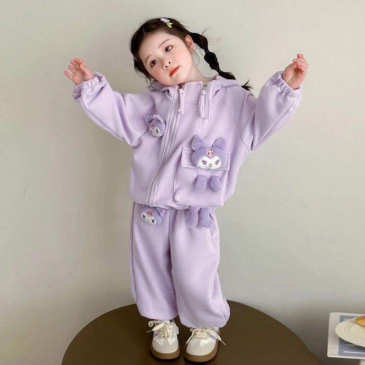 女童卫衣套装春秋新款库洛米小女孩儿童洋气连帽女宝春装csc2018