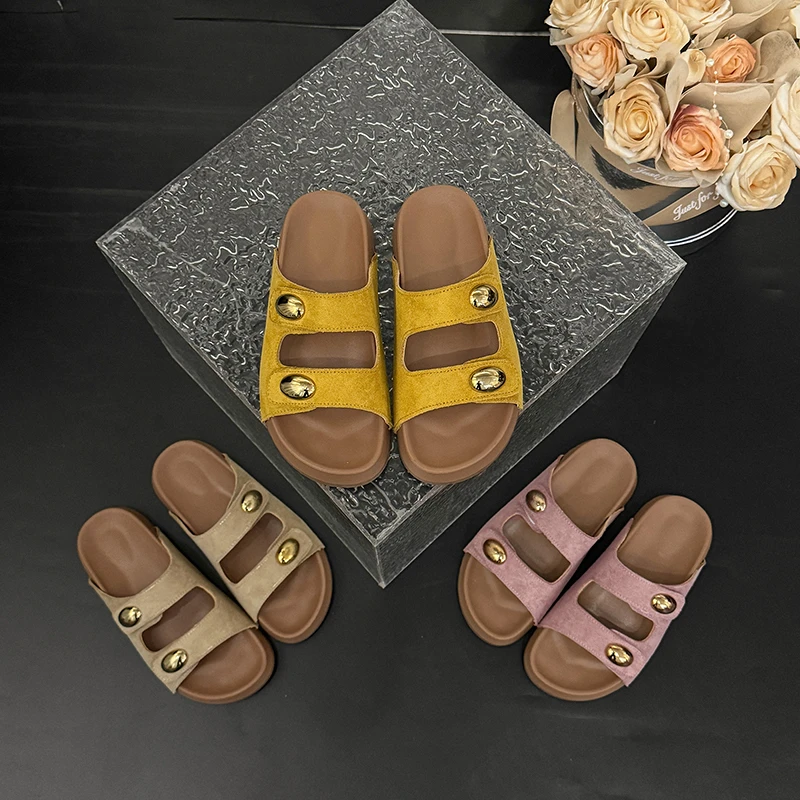 YYCORAL/宇逸瑚防滑厚底夏季沙滩鞋软底圆头休闲ins中跟凉拖鞋女