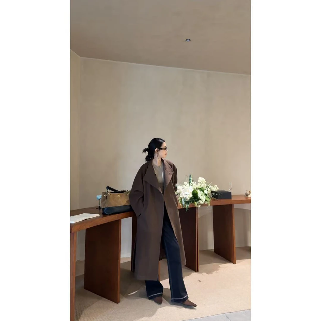 48H【东区大衣 】加长艺术家立领夹棉中长款毛呢外套大衣 25192