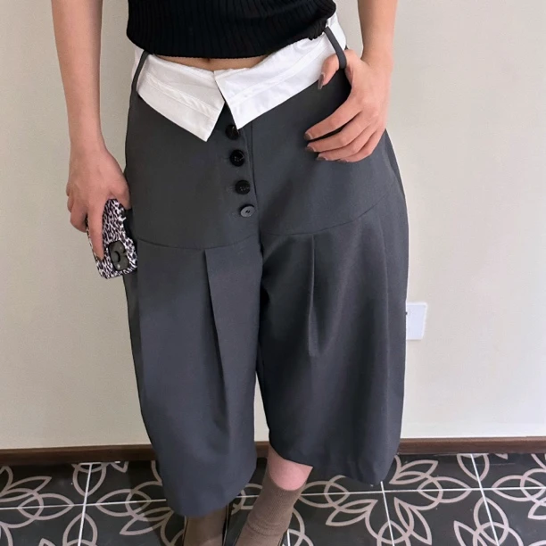 Vane｜“鬼马”翻褶结构拼接气球西装中裤～