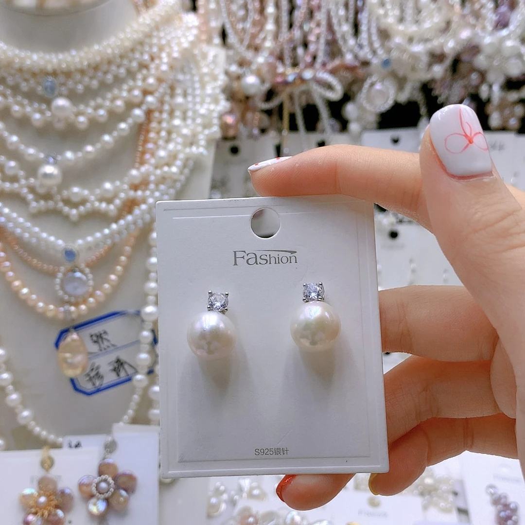 银S925镶嵌耳饰淡水珍珠?***?