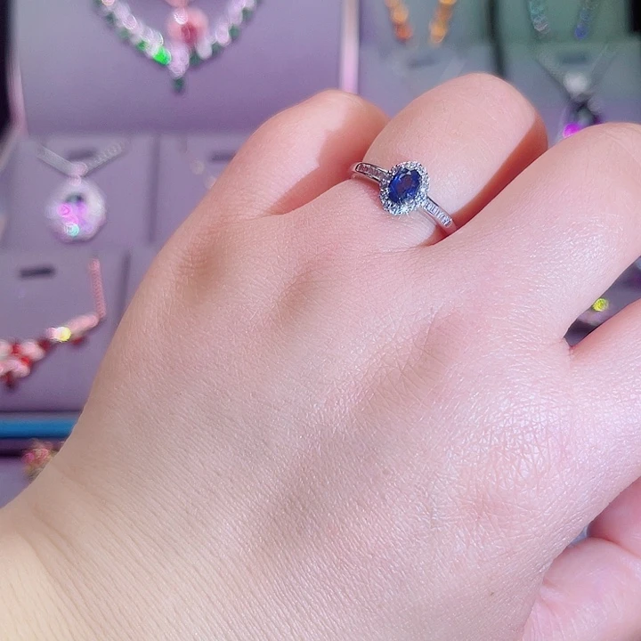 蓝宝石戒指银S925镶嵌