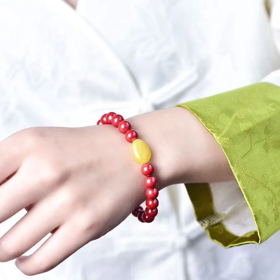 含辰砂工艺品10mm朱砂手链蜜蜡