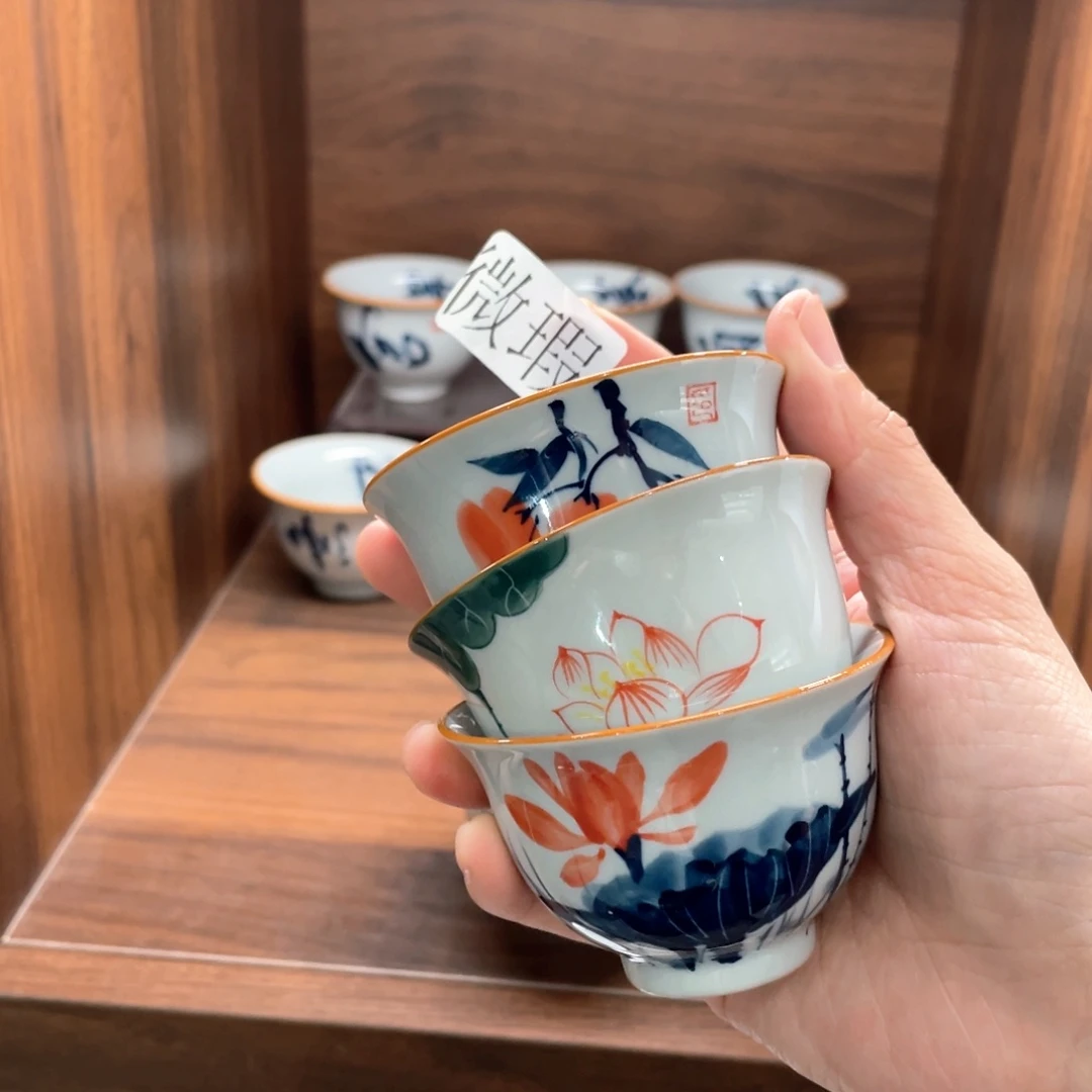 釉下手绘茶具微瑕