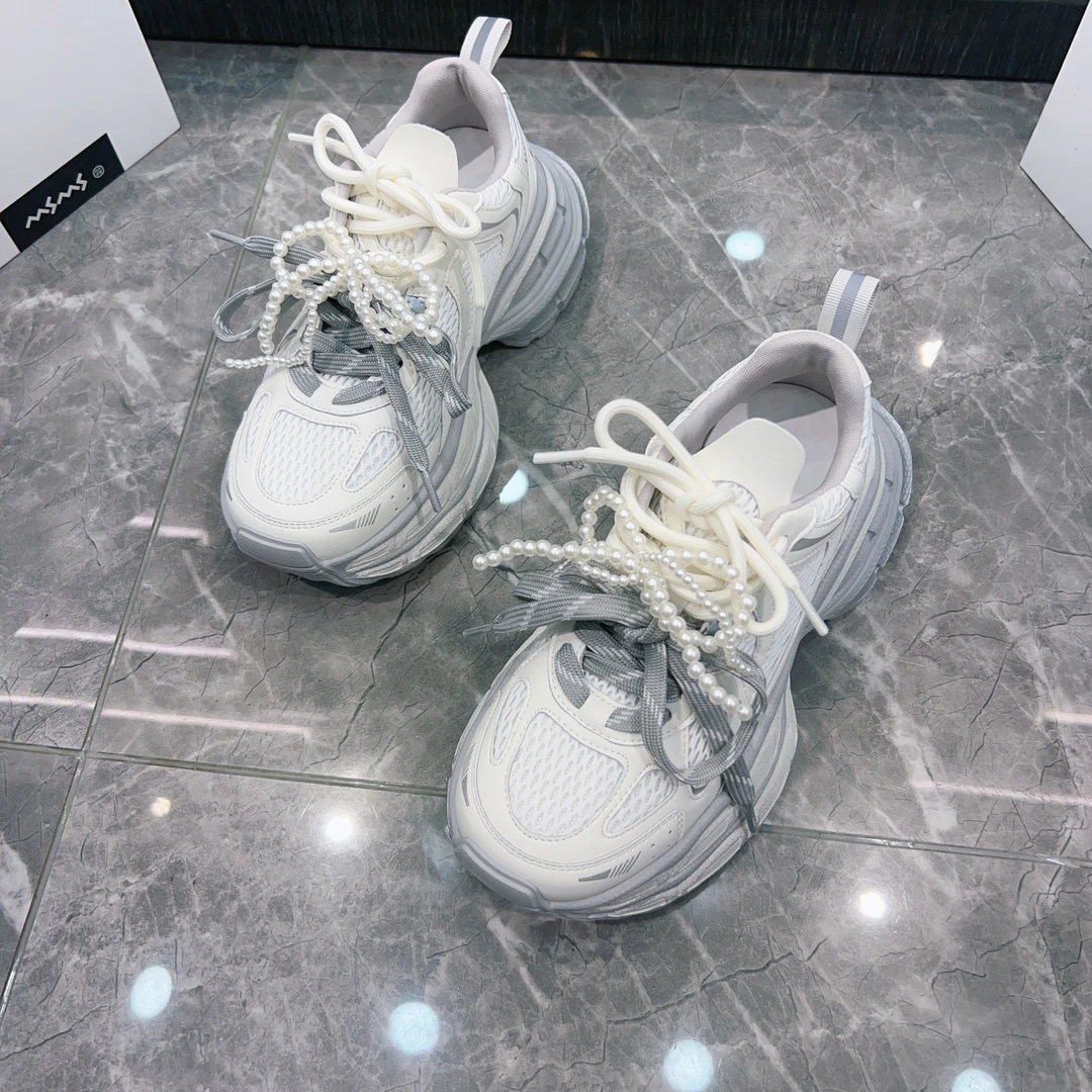 【玛莎玛索】25年春夏新款厚底珍珠鞋带双层单网老爹鞋休闲鞋百搭