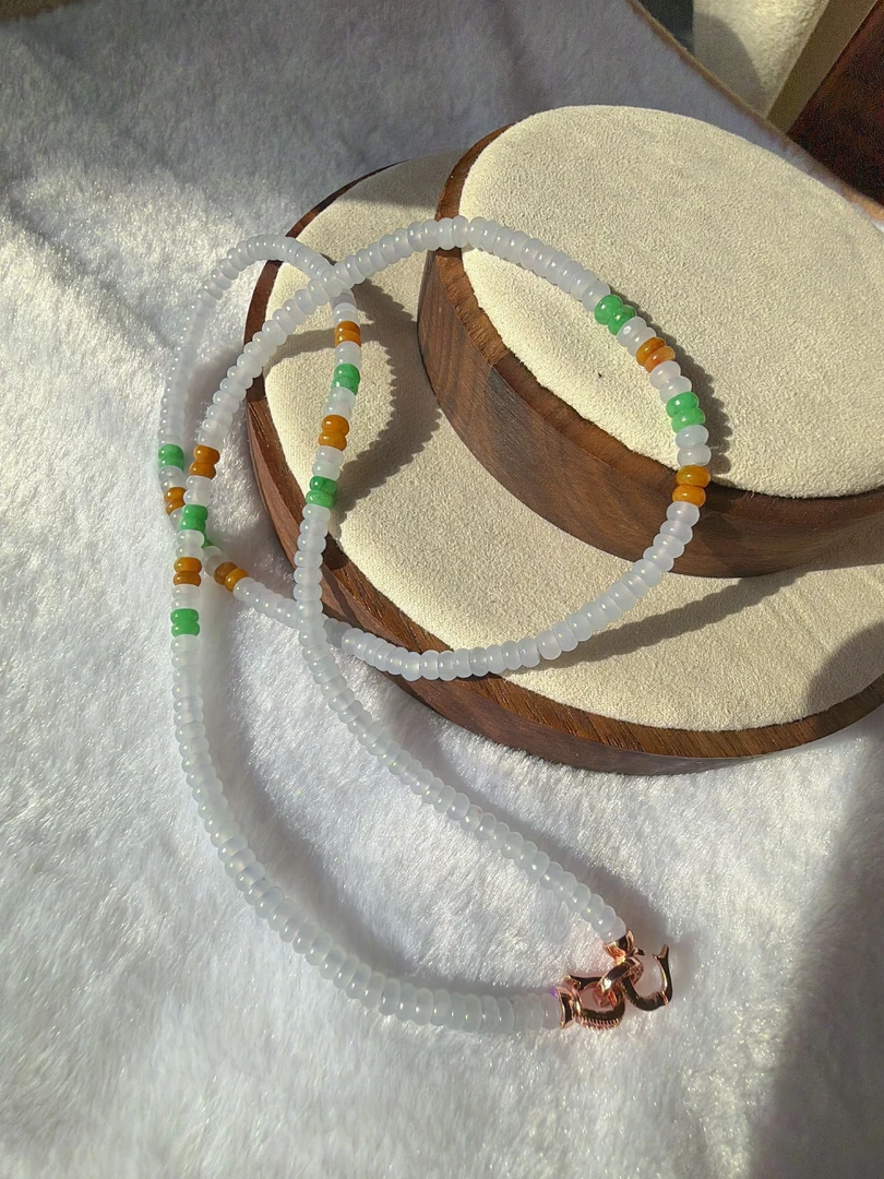 天然A货翡翠冰紫色算盘珠时尚百搭长链彩色ins手作手工气质少女