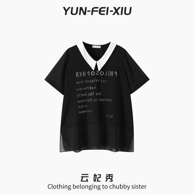 云妃秀大码女装T恤时尚休闲胖妹妹显瘦宽松百搭POLO领上衣夏78112