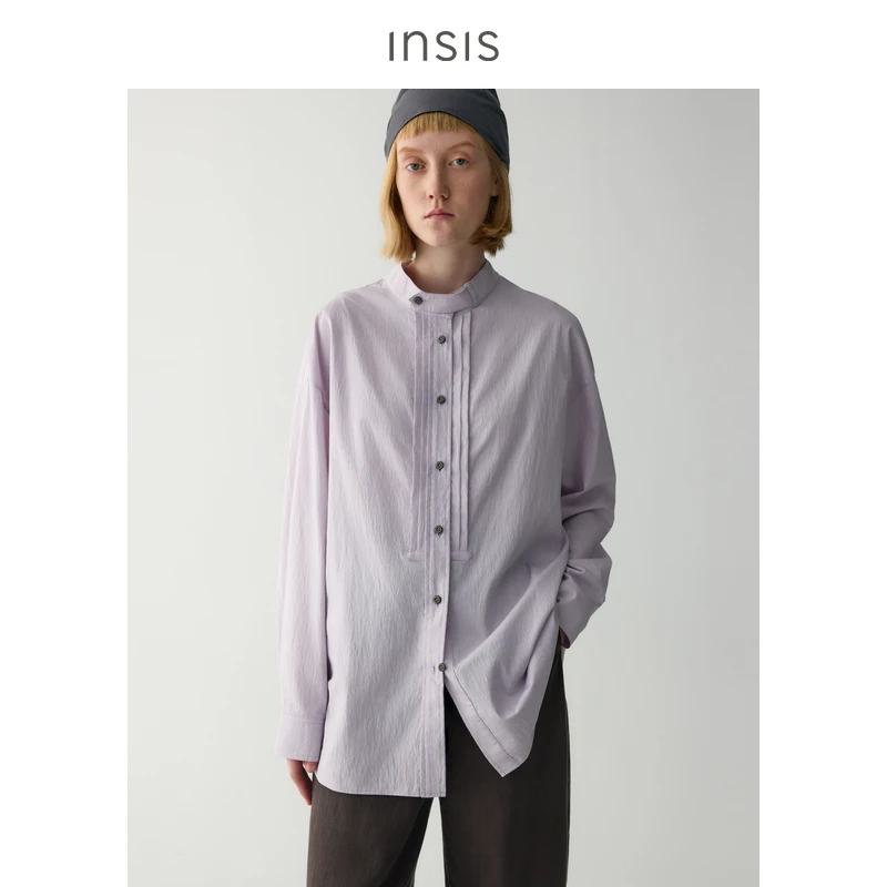 INSISFEMME宽松量感塔克褶小立领衬衫FN25111102