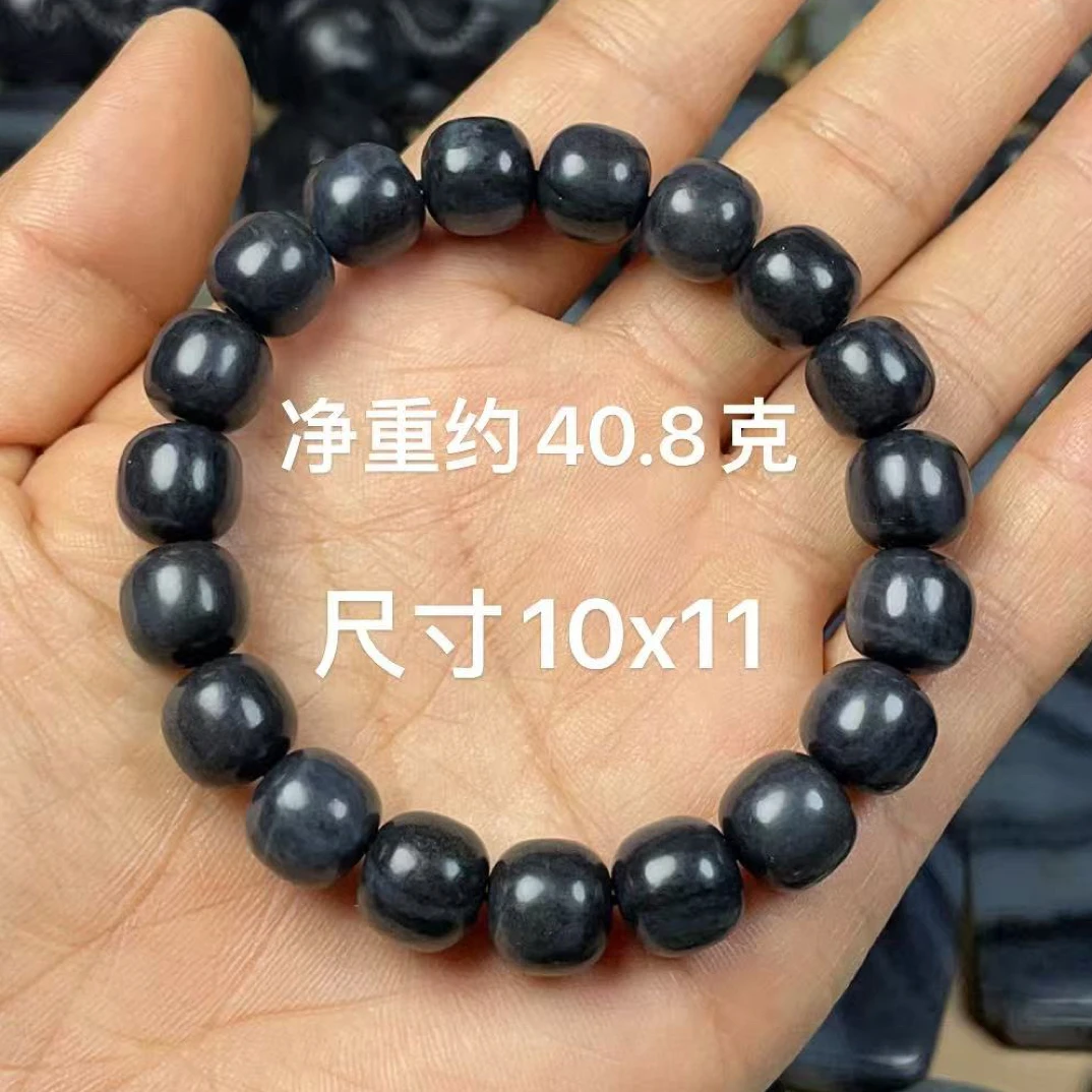 天然和田玉籽 料青花聚墨老型珠10x11单圈时尚潮流转运手串手链