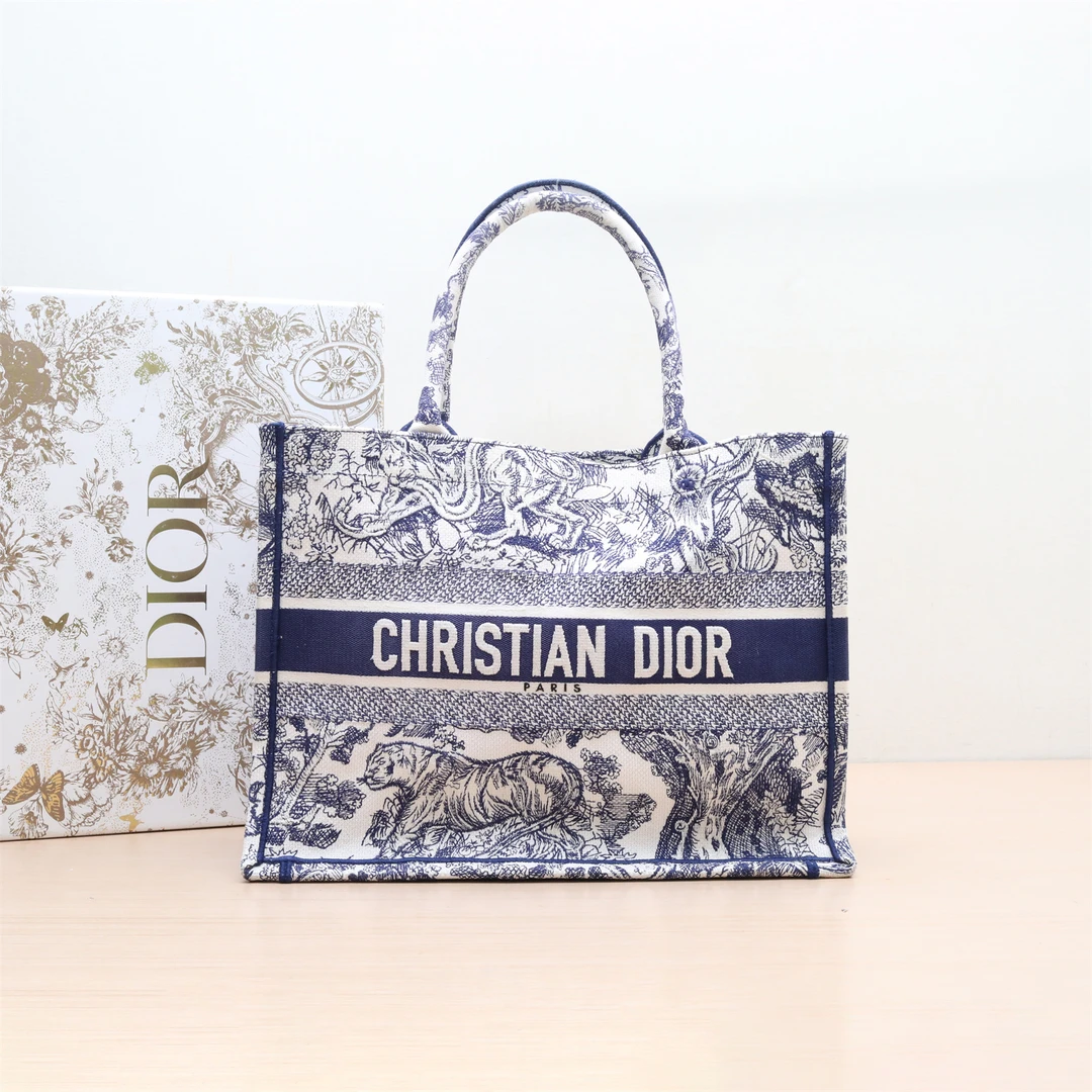 95新 DIOR/迪奥 【黑黑】Book Tote 中号 36 墨蓝色 帆布