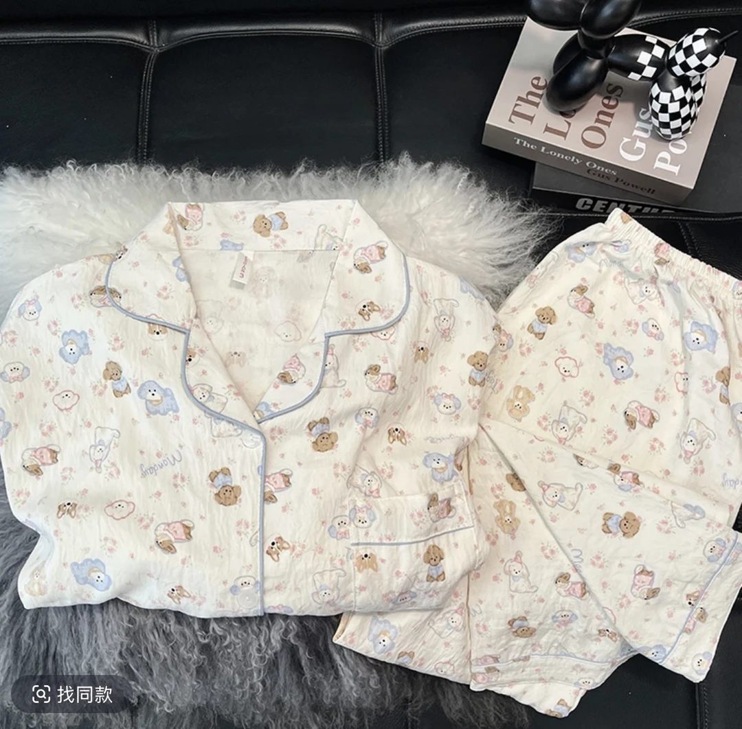 【梧桐专属】卡通云朵棉短袖短裤240-250斤睡衣女套装春秋舒适