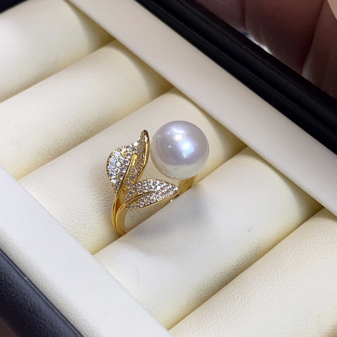 淡水珍珠戒指银S925镀金镶嵌微瑕