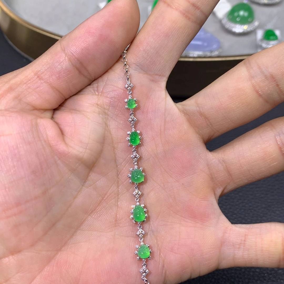 翡翠手链18K金镶嵌…****心翡翠