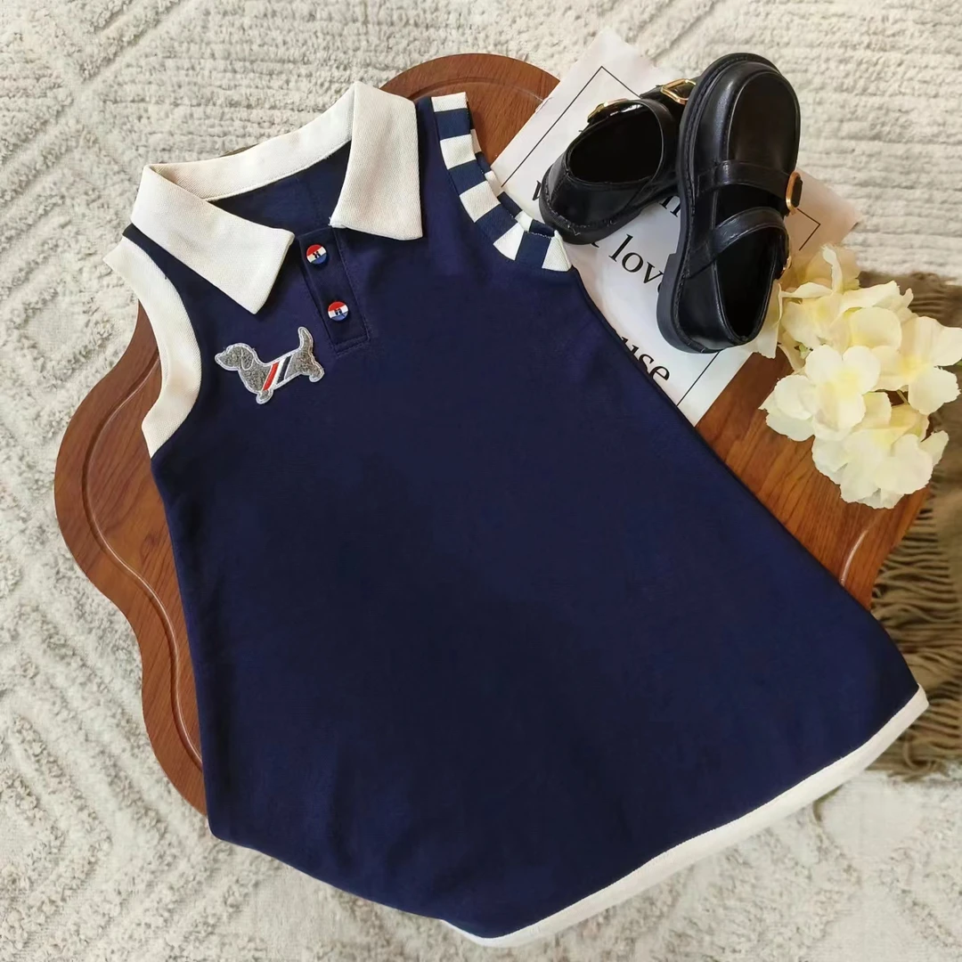 女童夏装2025新款大童夏季无袖POLO连衣裙儿童女孩学院风可爱裙子