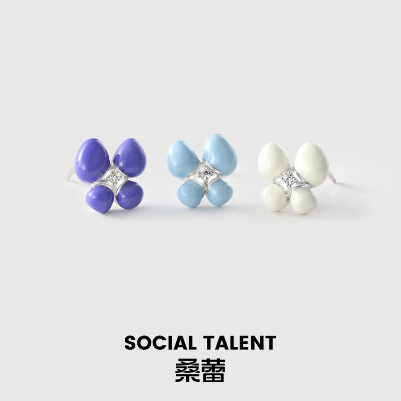 合金珐琅耳饰 【梦彩蝶】桑蕾蝴蝶耳钉小众设计高级感耳环ins多巴胺