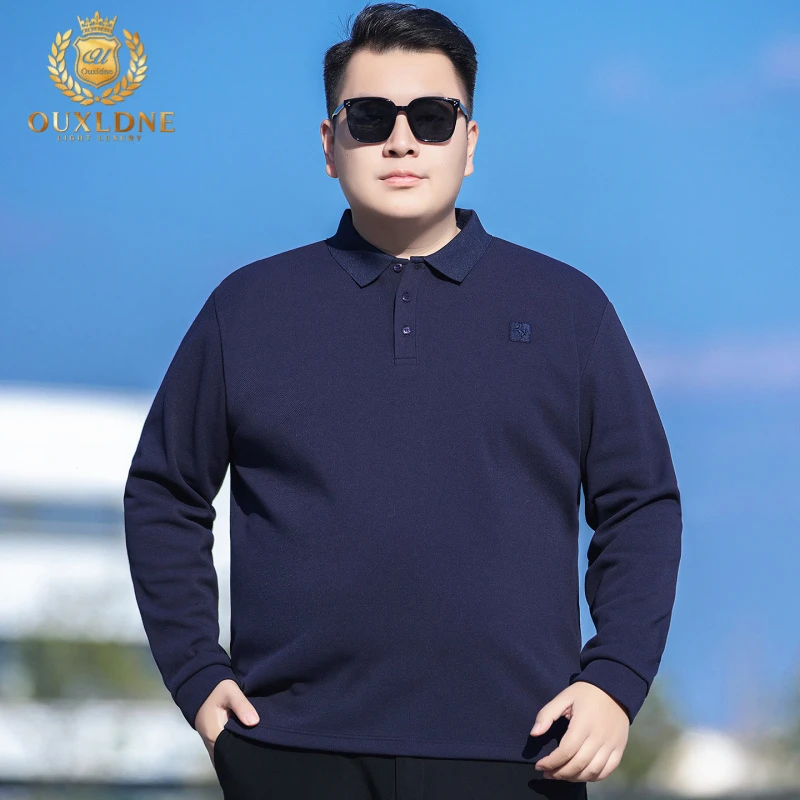OUXLDNE 商务翻领polo衫男长袖大码加绒加厚保暖打底宽松休闲上衣