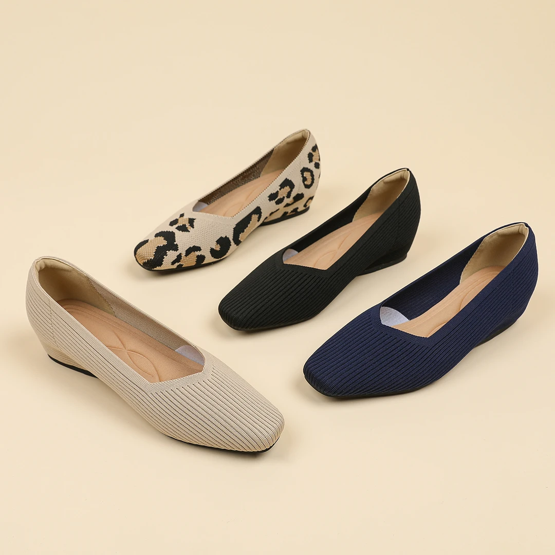 王妃鞋同款2025新款飞编针织透气坡跟内增高软底舒适休闲平底单鞋