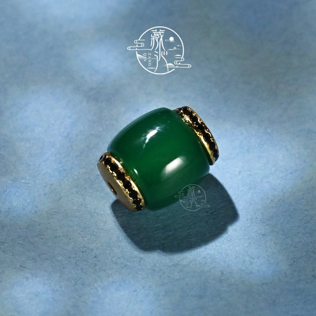 8.5MM绿玛瑙镶嵌直切桶珠文玩108星月椰蒂手串配饰顶珠腰珠DIY珠