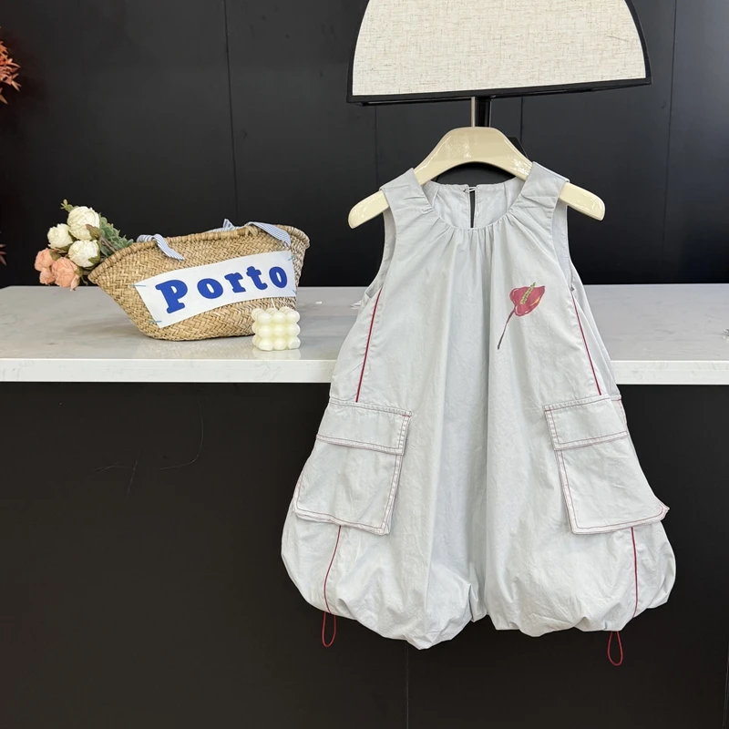 【现货】leomama女童加州灰无袖连衣裙小女孩夏季百搭时髦背心裙