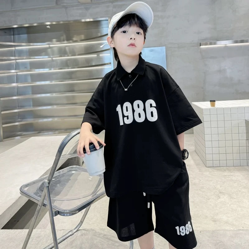 【高定100%棉】男童2025时尚潮范中大童POLO衫套装大童韩版两件套