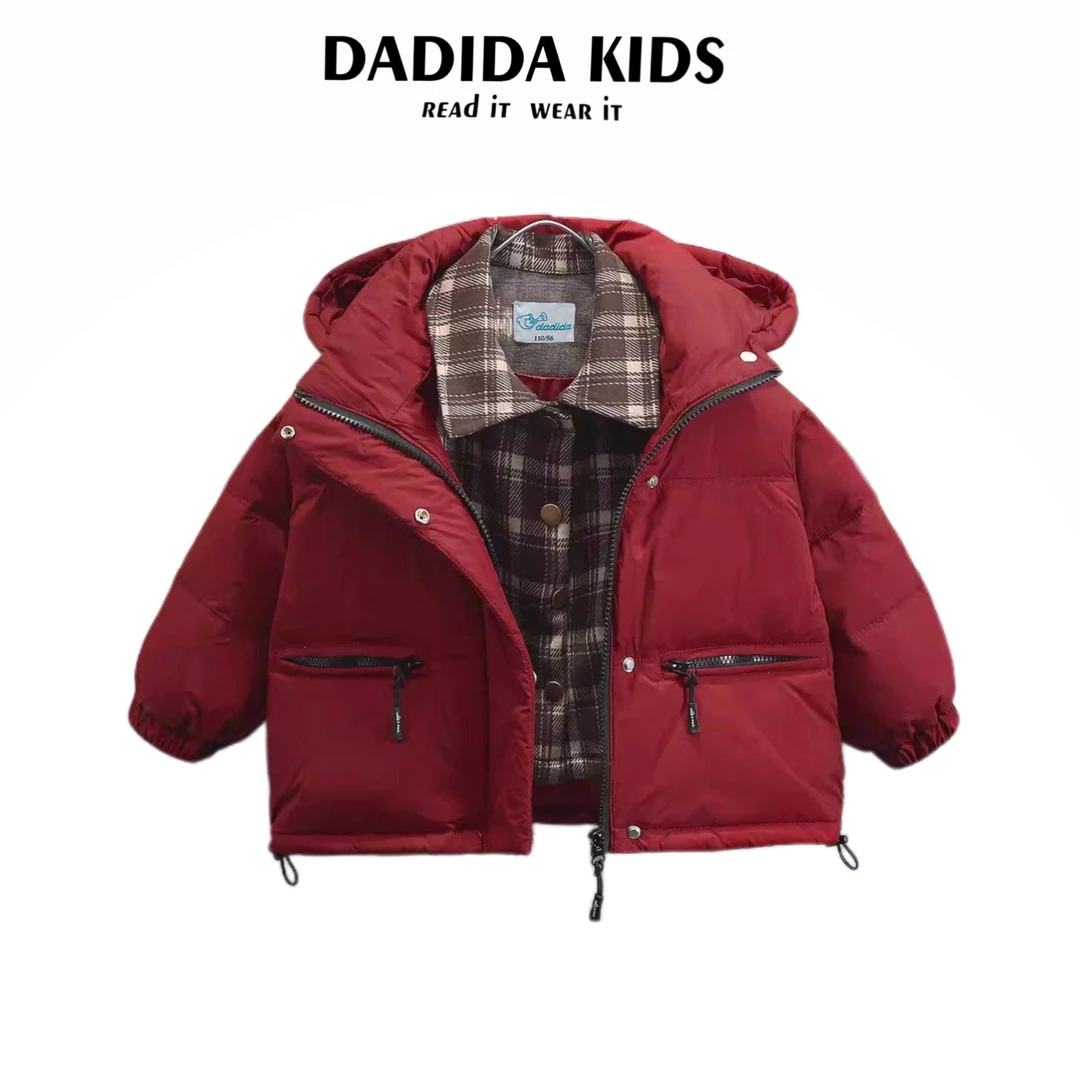 dadida/嗒嘀嗒男童冬季韩版衬衫领假两件休闲连帽羽绒服504600105