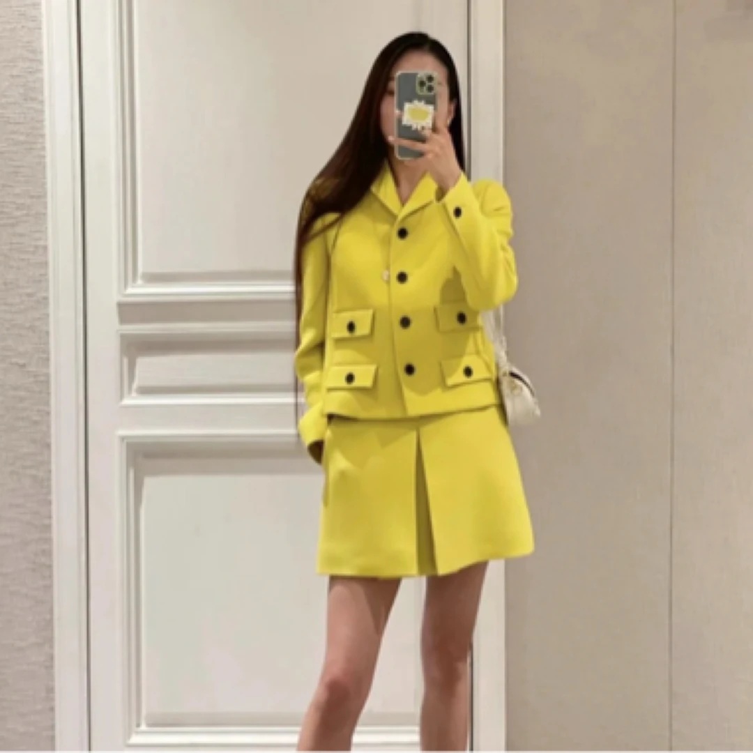 99新 DIOR/迪奥 柠檬黄四口袋西装套装/36码/35246