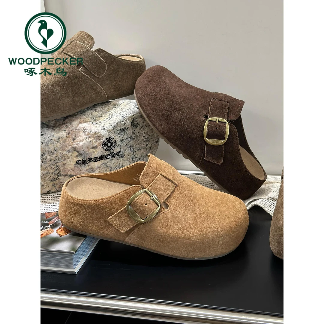 啄木鸟厚底内增高勃肯鞋2025年秋季新款懒人博肯包头半拖鞋女外穿