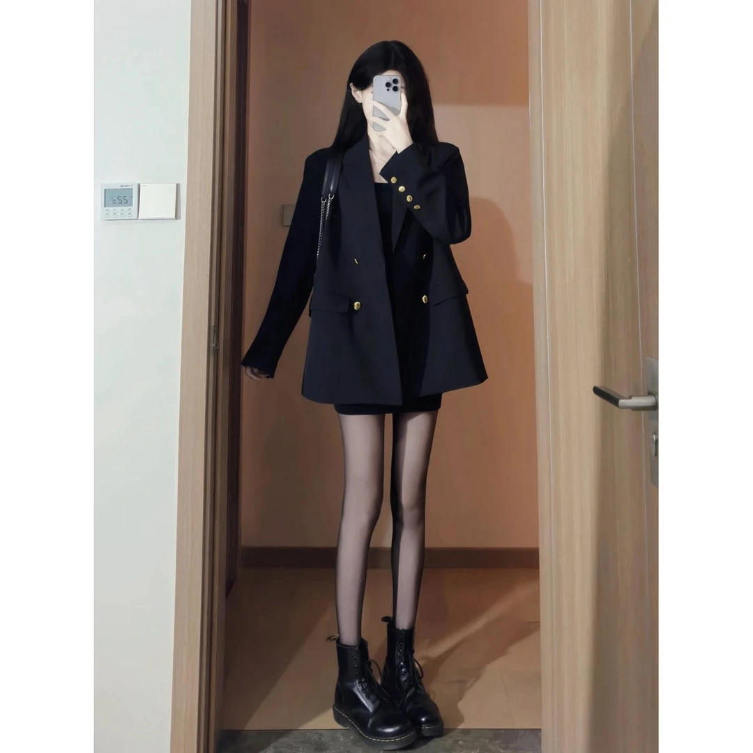 【琛陌】黑色高级感西装外套女春秋新款韩版中长款宽松休闲百搭西