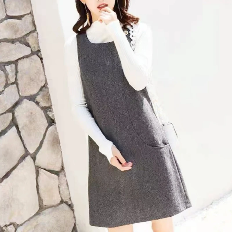 连衣裙背心裙 宽松直筒版纯色连衣裙12311#