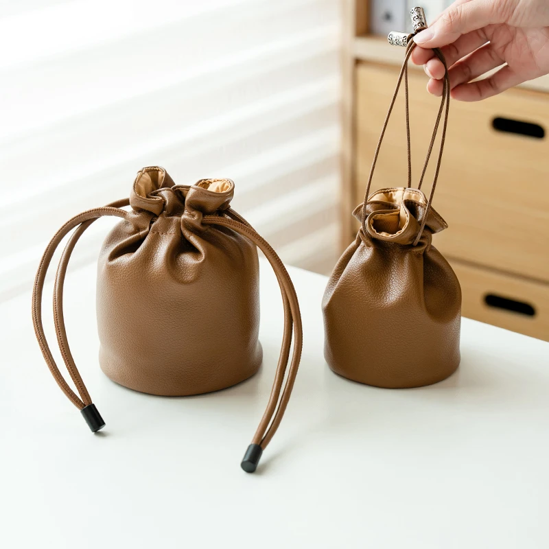 德白皮质收纳袋快客杯户外泡茶便携袋子新中式茶壶茶具女士手提袋