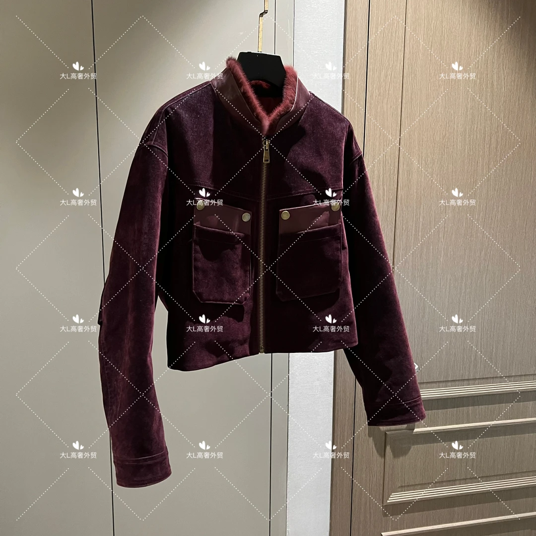 "深酒红” 重磅外贸进口高奢重工设计师风百搭水貂毛拼接羽绒服