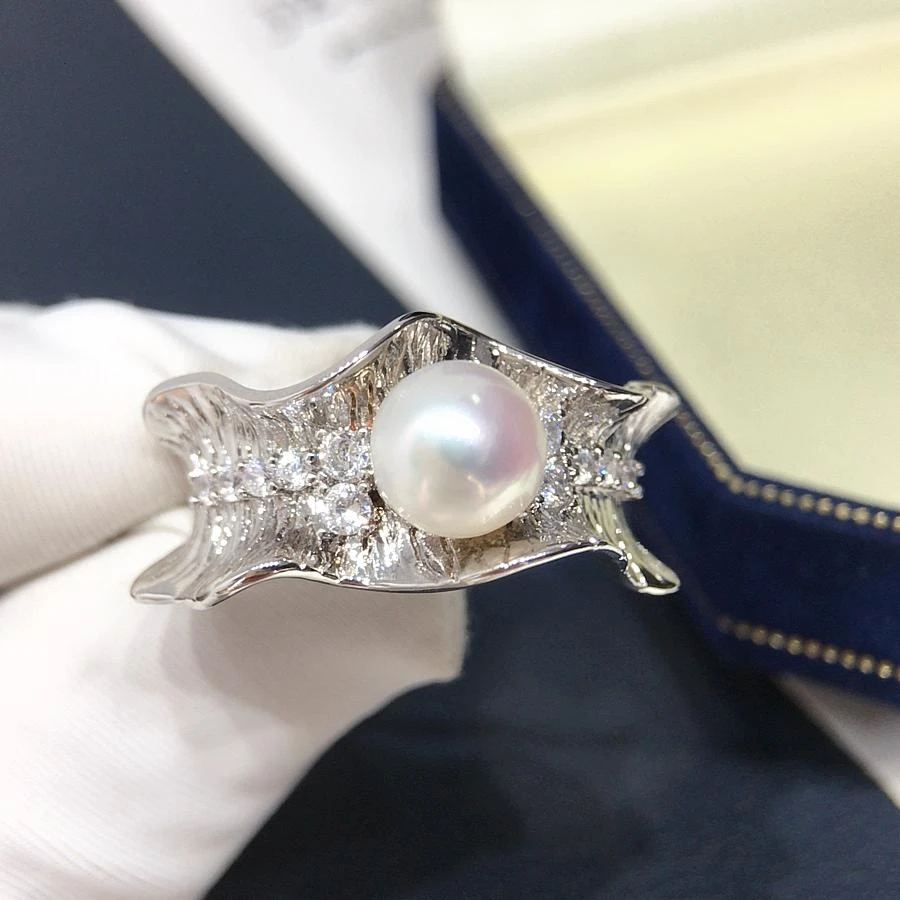 精工款极光天然淡水珍珠戒指轻奢优雅锆石裙摆戒指百搭手