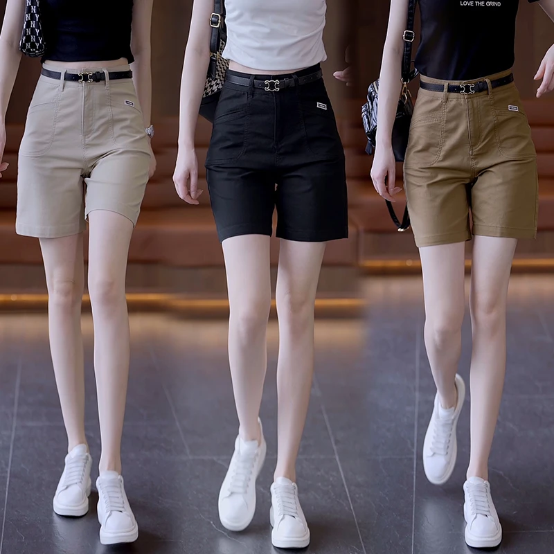 韩版五分休闲裤子短裤女2025新款高腰时尚轻职风夏季薄款直筒裤潮