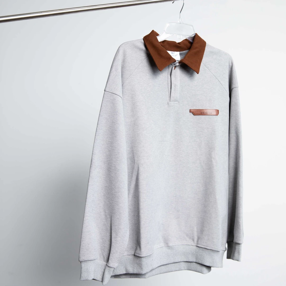 Zone11「清仓款」polo翻领撞色卫衣纯色休闲舒适高级宽松灰日系W271
