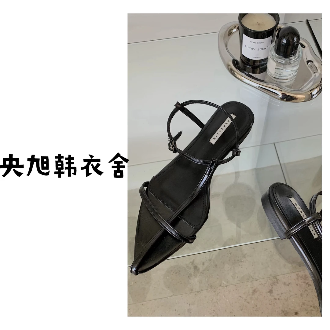 央旭韩衣舍 法式时装凉鞋尖头黑色