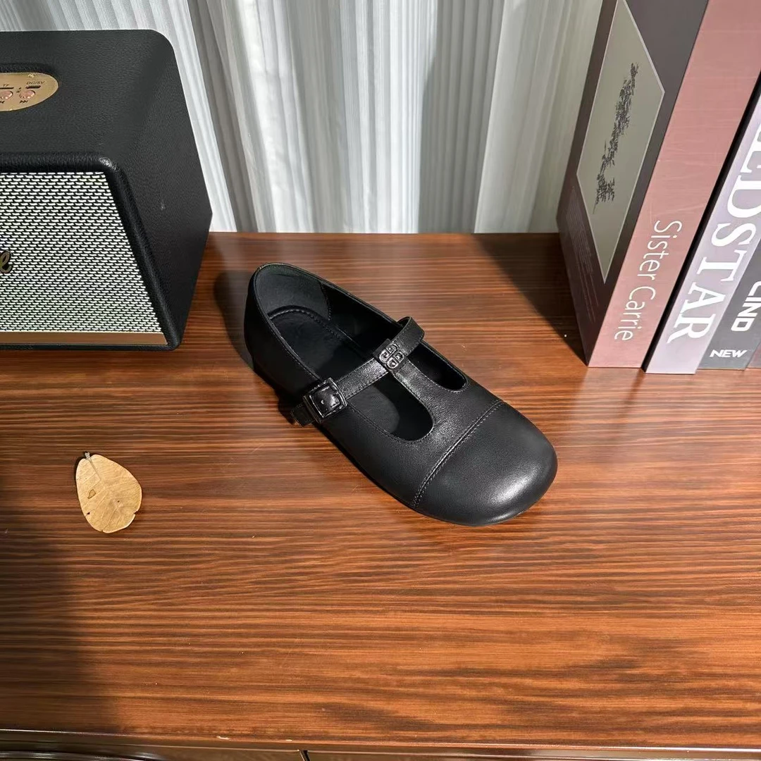 法式复古圆头T字扣玛丽珍鞋粗跟5988