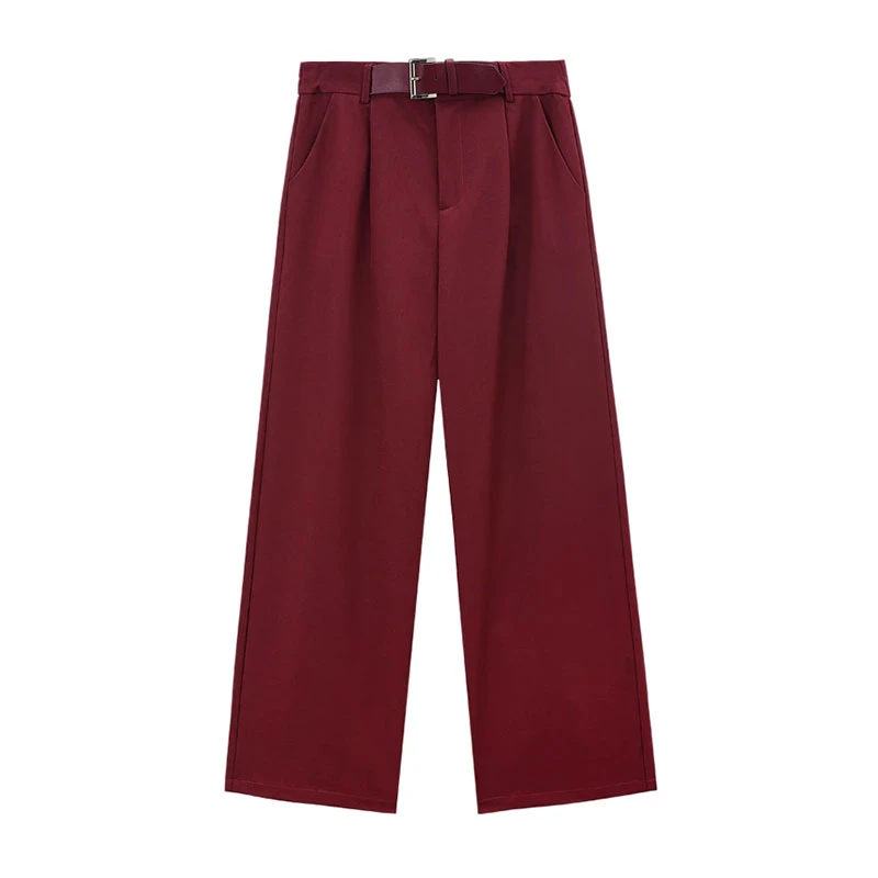 10200:"腰带西裤"美式复古中腰直筒裤腿休闲裤