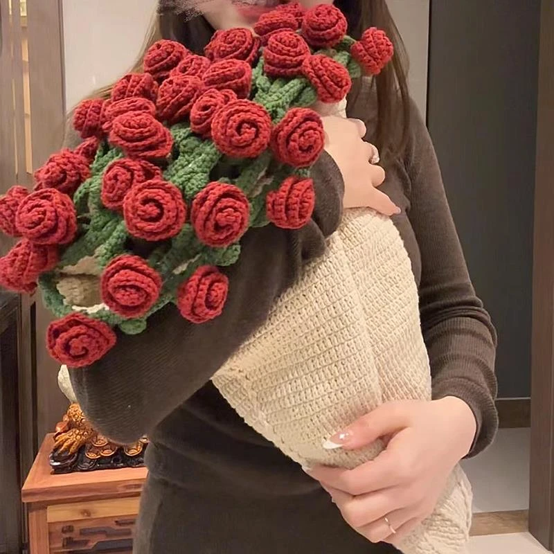 玫瑰花束毯子手工编织diy材料包毛线钩织花朵毛毯勾针铃兰花礼物