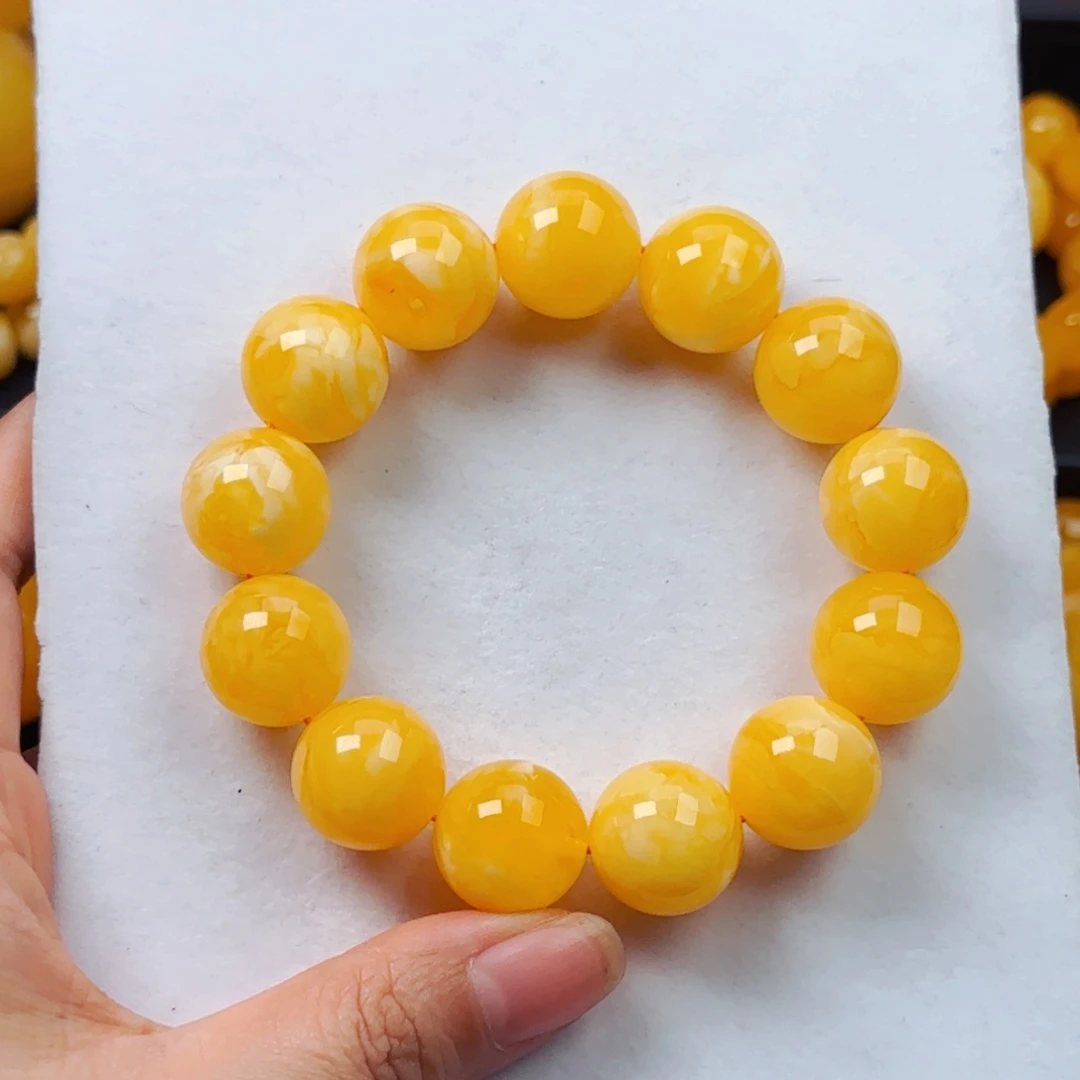 蜜蜡颈饰未镶嵌橘白花同料杨枝甘露17