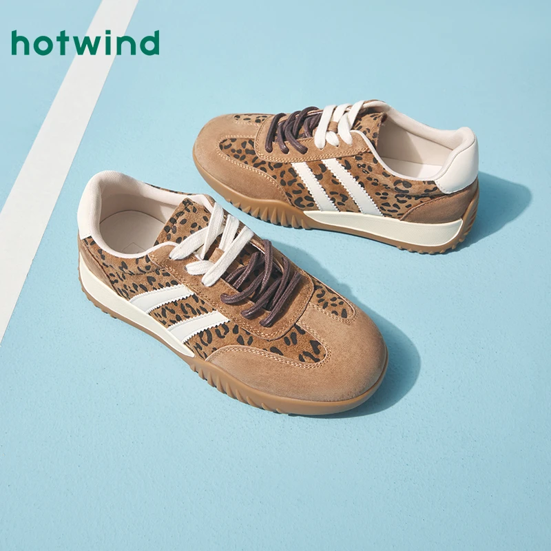 热风2025年春季新款豹纹厚底阿甘鞋板鞋美式复古运动鞋H11W25105