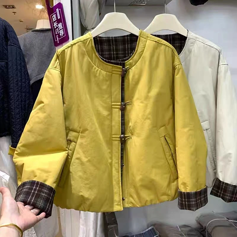 今年流行爆款圆领设计感短外套女2025秋冬小个子加厚保暖棉服上衣