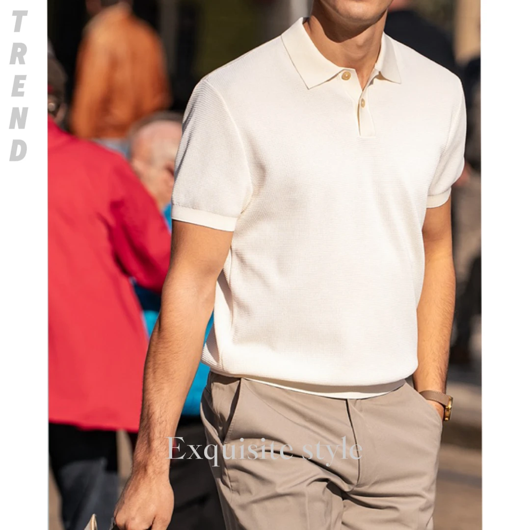 POLO衫细腻凉感透气翻领商务美式男夏季高级针织短袖男海鸥t恤