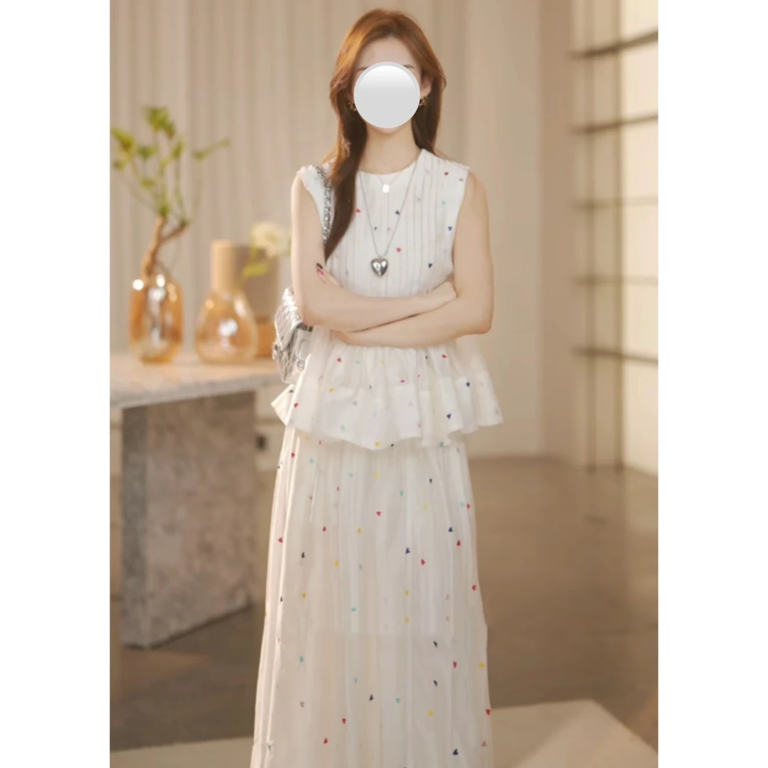 彩色爱心2025年夏女装绣花莱赛尔风琴褶半裙套88961