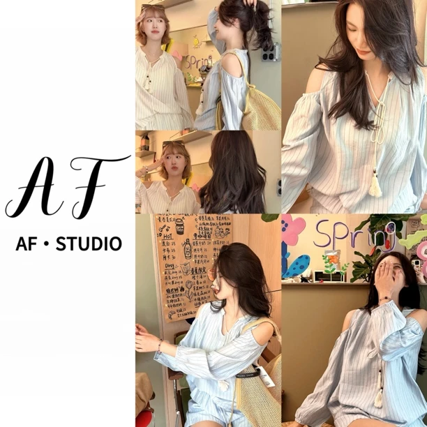 AF&安琪帆帆同款度假松弛感蓝色套装