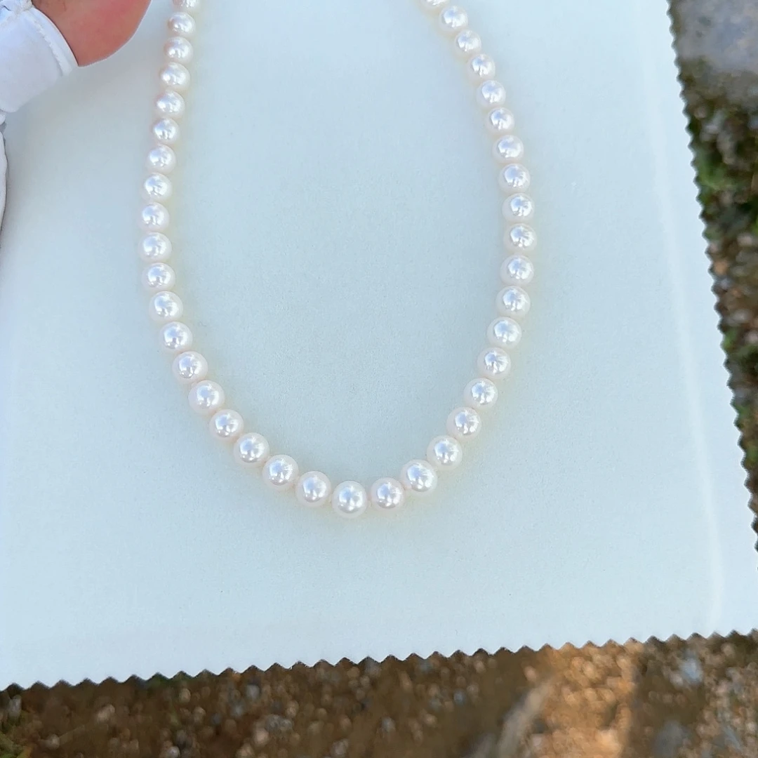 淡水珍珠银S925镶嵌颈饰8-9无核极光镜面正圆无暇白亮