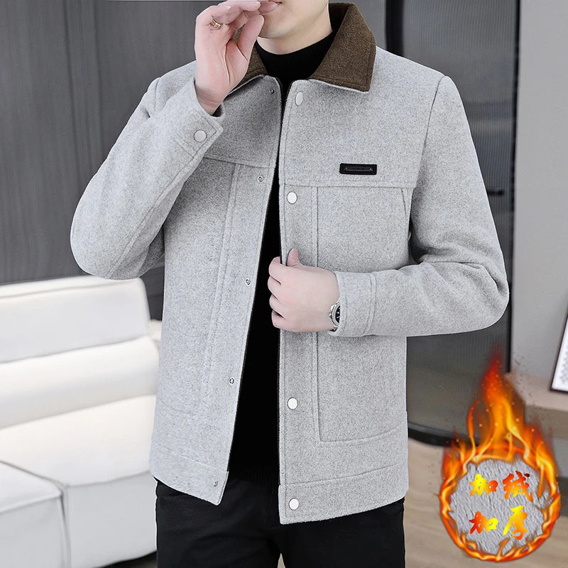 男士翻领夹克2025冬季新款加绒加厚上衣防寒保暖拼接潮流百搭外套