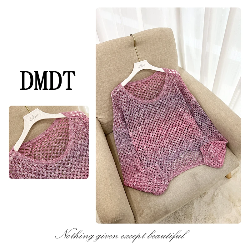 【DMDT潮牌】 2025新品“轻羽织”圆领透气镂空长袖女休闲针织衫M5311