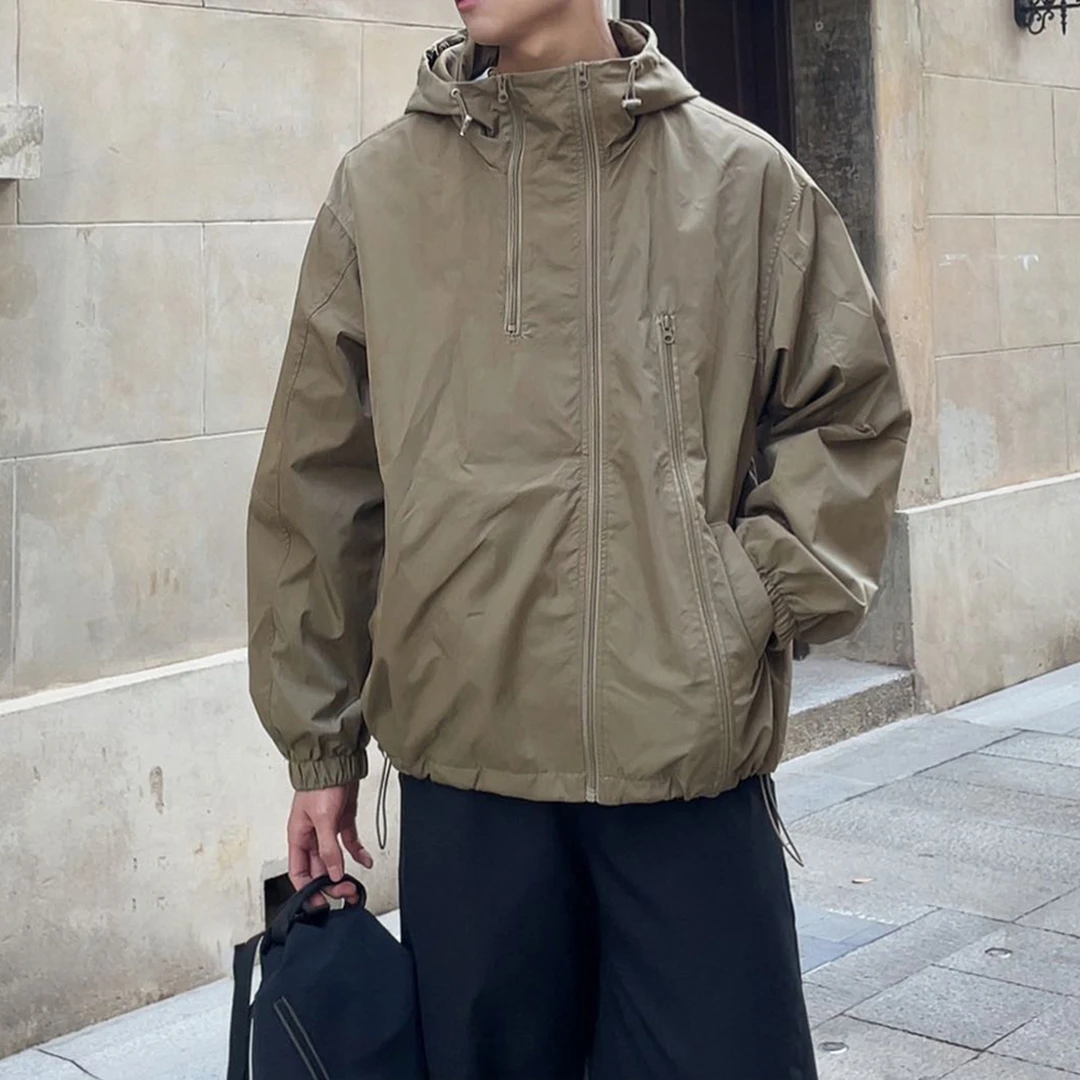 【25秋系列】秋季新款冲锋衣男士连帽外套运动休闲拉链装饰宽松潮牌